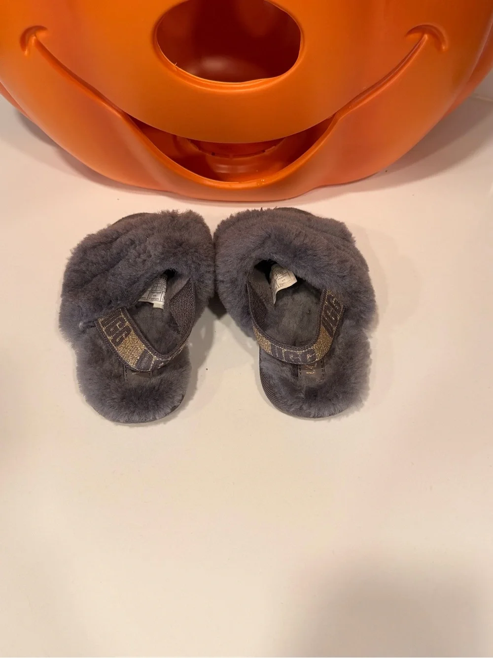 UGG Kids Grey Faux-Fur Slide Slippers